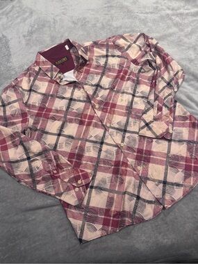 PAVINI Men's Burgundy Plaid Button-Up Shirt -Size M